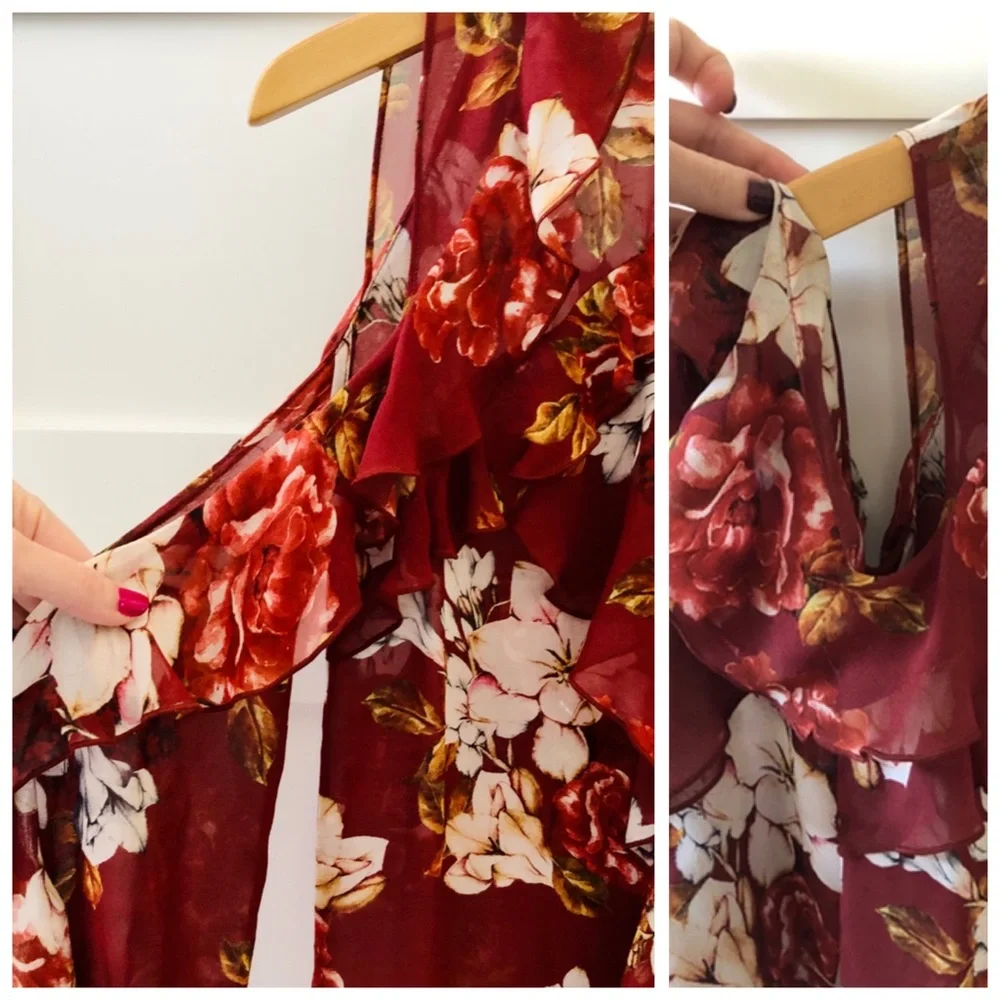 NICHOLAS Celeste Cold Shoulder Silk Blouse Top, Ruffle Floral sz. 2 - Picture 13 of 17